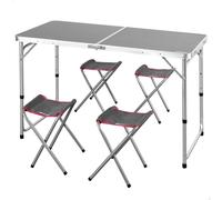AKTIVE 63161 Tavolo pieghevole in alluminio con 4 sgabelli in acciaio, altezza regolabile 60-70 cm, superficie 120 x 60 cm, finitura grigia, design portatile con maniglia per campeggio, spiaggia e