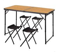 AKTIVE 63162 Tavolo pieghevole in alluminio con 4 sgabelli in acciaio, altezza regolabile 60/70 cm, superficie 120 x 60 cm, finitura bambù, design portatile con maniglia per campeggio, spiaggia e