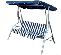 Aktive 61112 - Altalena da giardino a 3 posti Blu-Bianco | Tendalino basculante, seduta e schienale imbottiti | Sedia a dondolo da giardino antiscivolo per esterni | Misure 170x110x153