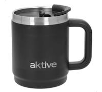 AKTIVE Bicchiere termico in acciaio inox, 400 ml, nero, 13 x 9 x 12 cm, coperchio scorrevole, senza BPA, doppia parete