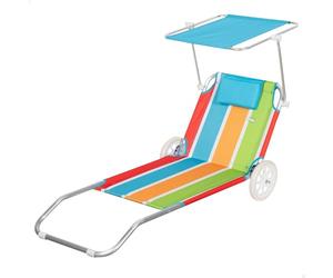 AKTIVE Carrello sdraio da spiaggia, 62x117x62 cm, 2 in 1, Include ombrellone rimovibile, Cuscino imbottito, Tasca in rete, Telaio in alluminio, Tessuto in poliestere
