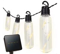 AKTIVE Catena luminosa solare da esterno con 10 lampadine LED, 50 luci, luce calda, 1,8 m di luce e 3,8 m di cavo, ricarica solare con picchetto, impermeabile IP44