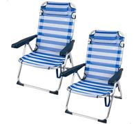 AKTIVE Confezione da 2 sedie a sdraio da spiaggia 2 in 1, Strisce blu, Reclinabili con cuscino