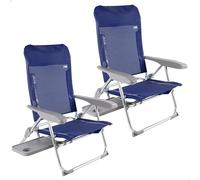 AKTIVE Confezione da 2 sedie da spiaggia piegate piatte, molto compatte, multiposizione, 6 posizioni, con cuscino e tavolo, maniglie per un facile trasporto, misure 47 x 57 x 89 cm, in alluminio e