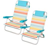 AKTIVE Confezione da 2 sedie da spiaggia pieghevoli, 47 x 49 x 82 cm, reclinabili in 7 posizioni, alluminio e textilene a righe multicolore, con cuscino e manici a mano, modello Santorini (62419)