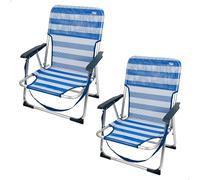 AKTIVE Confezione da 2 sedie da spiaggia pieghevoli, blu e bianco, in textilene e alluminio, schienale fisso, 44 x 40 x 72 cm, con manico spalla e fermi antiribaltamento, massimo 100 kg, leggere e