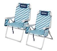 AKTIVE Confezione da 2 sedie da spiaggia pieghevoli XL 48 x 78 x 95 cm, alluminio e poliestere, schienale a 5 posizioni, antiribaltamento, manici zaino, tasche, colore blu, modello Aruba (62416)