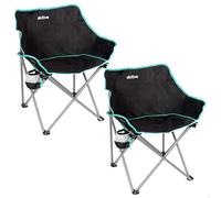 AKTIVE Confezione da 2 sedie pieghevoli da campeggio nere, struttura in acciaio, 50 x 47 x 74 cm, leggere e resistenti, con sottobicchiere e borsa per il trasporto, per esterni, spiaggia e montagna