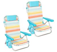 AKTIVE Confezione da 2 sedie pieghevoli spiaggia alluminio 5 posizioni con cuscino e tasche, 48 x 47 x 74 cm, textilene multicolore, manici tipo zaino, modello Santorini (85508)
