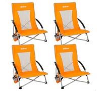 AKTIVE Confezione da 4 sedie da spiaggia pieghevoli, seduta bassa, 50 x 51 x 67 cm, in acciaio, poliestere e rete, braccioli imbottiti, con sottobicchiere laterale, max 110 kg, con custodia per il