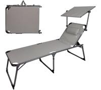 AKTIVE 62613 Lettino Pieghevole Multiposizione con Parasole, 193 x 67 x 85 cm, Campeggio, Grigio