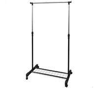 AKTIVE Max Home Appendiabiti, Altezza Regolabile, 81x44x160 cm, Portata 10 kg, Con Ripiano per Scarpe, Con Ruote, Cromato, Moderno, Nero e Acciaio, Minimalista (18804)