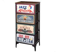 AKTIVE 18401 MAX Home Comò Multiuso, Grafica Retro e Vintage, 4 cassetti in tessuto, 45 x 30 x 89 cm, Struttura Acciaio, Piano Legno, Comodini, Mobili da soggiorno