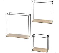 AKTIVE Max Home Set 3 mensole da parete, 25, 22 e 17 cm, Carico massimo 4 kg, Decorativo, Quadrato, Struttura in metallo nero, In legno, Stile moderno, Soggiorno, Camera da letto (18469)