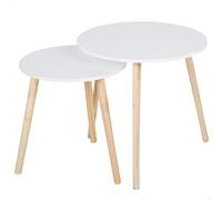 AKTIVE Max Home Set di 2 tavolini, D50xH50 cm e D40xH44 cm, Portata massima 5kg, Nido, Bianco, Gambe in legno naturale, Per soggiorno, Sala da pranzo, Ufficio (18510)