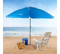AKTIVE 62274 - Ombrellone da spiaggia antivento pieghevole e inclinabile Blu Ø210 cm, con protezione UV 50, frangivento da spiaggia, grande ombrellone, ombrellone da spiaggia, ombrelloni da spiaggia