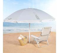AKTIVE Ombrellone da spiaggia, UV50, misura D 220 cm, grigio, protezione UV50, tessuto Oxford, palo in alluminio 28/32 mm, 8 stecche, include custodia per il trasporto con maniglia a tracolla (62489)