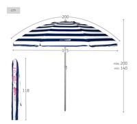 AKTIVE Ombrellone da spiaggia grande, Ø200 cm, con tettuccio di ventilazione, protezione UV 50, motivo a righe nautiche, palo da 28-32 mm, asta flessibile, borsa per il trasporto inclusa (62224)