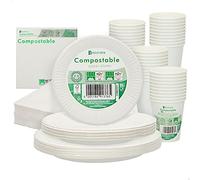 Aktive Procos 71347 Stoviglie monouso Biodegradabili Ecologico Carta 40 Piatti Piccoli + 40 Piatti Grandi + 40 Bicchieri Monouso + 60 Tovaglioli 40 Commensali