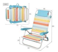 AKTIVE Sedia pieghevole da spiaggia, 47 x 49 x 82 cm, reclinabile in 7 posizioni, in alluminio e textilene a righe multicolore, con cuscino, tasca posteriore e manici a mano, modello Santorini (62419)
