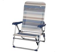 AKTIVE Sedia da spiaggia bassa pieghevole, schienale regolabile in 5 posizioni, struttura in alluminio, tessuto con stampa a righe, braccioli, 49x43x74 cm (62601)