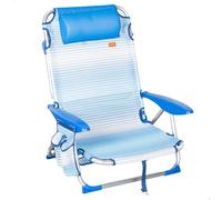 Aktive Sedia da spiaggia pieghevole 62671 – Alluminio, 4 posizioni, tasca laterale, strisce blu