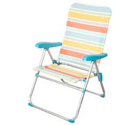 AKTIVE Sedia da spiaggia pieghevole, 47 x 63 x 93 cm, reclinabile a 5 posizioni, in alluminio e textilene, a righe multicolore, antiribaltamento, leggera e portatile, maniglie a mano, facile trasporto
