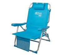 AKTIVE Sedia da spiaggia pieghevole 49x58x80 cm, con cuscino, sedia zaino pieghevole, schienale reclinabile, con due tasche, blu pastello (53983)