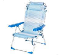 AKTIVE Sedia da spiaggia pieghevole, 5 posizioni, Righe blu, 48x60x90 cm, Cuscino imbottito incluso, Tracolla, Supporta 110 kg, Antiribaltamento, Multiposizione