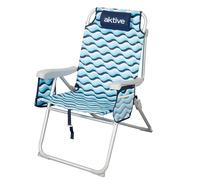 AKTIVE Sedia da spiaggia pieghevole, 64 x 63 x 43/105 cm, alluminio e poliestere, 5 posizioni, con manici in zaino, braccioli e tasche laterali, antiribaltamento, resistente e leggera, modello Aruba