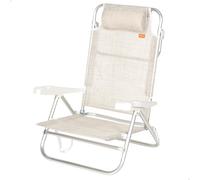 AKTIVE Sedia da spiaggia pieghevole, 8 posizioni, Colore beige, 48x49x82 cm, Cuscino imbottito incluso, Maniglie per il trasporto, Supporta 110 kg, Schienale reclinabile, Multiposizione (62668)