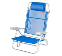 AKTIVE Sedia da spiaggia pieghevole, 8 posizioni, colore blu, 48x49x82 cm, include cuscino imbottito, maniglie per il trasporto, supporta 110 kg, schienale reclinabile, multiposizione (62668)