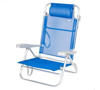 AKTIVE Sedia da spiaggia pieghevole, 8 posizioni, colore blu, 48x49x82 cm, include cuscino imbottito, maniglie per il trasporto, supporta 110 kg, schienale reclinabile, multiposizione (62668)