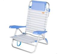 AKTIVE Sedia da spiaggia pieghevole, 8 posizioni, colore blu a righe, misura 48 x 50 x 80 cm, supporta 110 kg, maniglie per il trasporto, sedie con schienale reclinabile (62549)