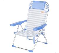 AKTIVE Sedia da spiaggia pieghevole, a righe marine, 48 x 60 x 90 cm, 5 posizioni, alluminio e textilene, antiribaltamento, supporta 110 kg, cuscino, maniglia per il trasporto, tasche, lettino da