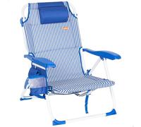 AKTIVE Sedia da spiaggia pieghevole, blu a righe, 48 x 58 x 76 cm, 4 posizioni, antiribaltamento, alluminio e poliestere, peso supportato 110 kg, tasca laterale e posteriore, cuscino, trasporto zaino