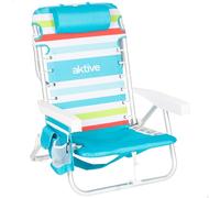 AKTIVE Sedia da spiaggia pieghevole, multicolore, 50 x 53 x 77 cm, 5 posizioni, alluminio e poliestere, supporta 110 kg, tasca laterale e posteriore, frigorifero posteriore, cuscino, trasporto zaino