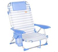 AKTIVE Sedia da spiaggia pieghevole, righe marine, 51 x 45 x 76 cm, 4 posizioni, alluminio e textilene, antiribaltamento, supporta 110 kg, cuscino, maniglia per il trasporto, tasche, lettino da