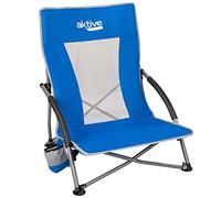 AKTIVE Sedia da spiaggia pieghevole, Tessuto in poliestere e struttura in acciaio, Blu, Dimensioni 50x51x67 cm, Max. 110 kg, Schienale traspirante, Include copertura e portabicchieri (62636)
