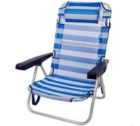 Sedia da spiaggia pieghevole, con cuscino, sedia multiposizione, 5 posizioni, 48x46x84 cm, altezza seduta 21 cm, supporta 100 kg, blu e bianco, Aktive Spiaggia