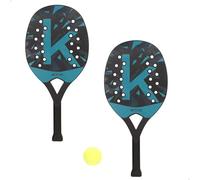 AKTIVE Set di 3 pagaie da spiaggia, 2 pagaie in plastica resistente con design perforato, palla inclusa, impugnatura antiscivolo, con borsa a rete per il trasporto, leggere e resistenti (62058)