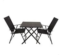 AKTIVE Set Tavolo e sedie da giardino pieghevoli, 3 pezzi, in acciaio nero e textilene, design robusto e compatto, per 2 persone, ideale per interni ed esterni, giardini e terrazze (61149)