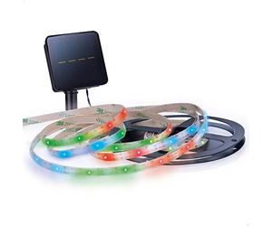 AKTIVE Striscia LED solare autoadesiva multicolore, 90 luci LED - 3 m di luce multicolore e 4 metri di estensione, Sistema di ricarica solare con 5 lumen di potenza, Impermeabile con protezione IP44