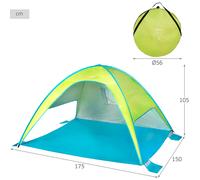 AKTIVE Tenda da spiaggia pop-up, blu e verde, 175 x 150 x 105 cm, rivestimento argentato, UV50, include 4 picchetti, poliestere, paravento pieghevole, borsa per il trasporto, rifugio per pesca (62532)