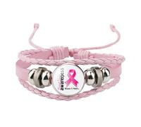 AKTOUR Bracciali Doppi il cancro al seno per le donne Bracciale in pelle con nastro intrecciato fatto a mano Gioielli per la consapevolezza del cancro al seno Braccialetti Tessuto (Purple, 7x7x2cm)