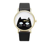 AKTOUR Cinturino in metallo per orologio analogico da uomo con gatto quadrante nero da donna orologio da tasca (nero, taglia unica)