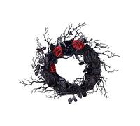 AKTOUR Ghirlanda decorativa per porta d'ingresso, con rami e fiori sintetici, bella ghirlanda decorativa per la porta di Natale, con luci a batteria (nero, taglia unica)
