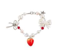 AKTOUR Telaio Perline per Bracciali Bracciale con fiocco di fragole Bracciale Temperamento Cento con perle finte Gioielli per le vacanze 18 cm / 7,09 pollici Bracciali Ansia (18cm)