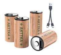 AKTTKA Batterie ricaricabili CR123A, 4 x cavo di ricarica USB | 600 mAh ad alta capacità 3 V | Compatibile con torce, fotocamere, sistemi di allarme