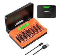 AKTTKA Caricabatterie da 8 slot, con 4 batterie ricaricabili AA 2400 mAh e 4 pezzi AAA 1100 mAh Ni-MH 1,2 V, con cavo di ricarica di tipo C